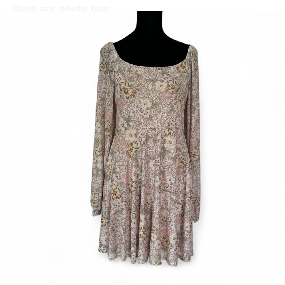 ORIGINALITY Mini  Floral Long Sleeve Dress With Bisho Vibe L